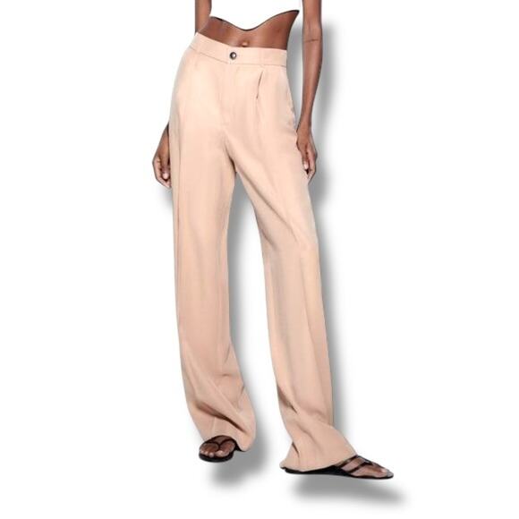 ZARA 7385/600/712 Ivory Wide-Leg Pants S 26 | 33" Inseam High Rise 2 Pockets - Picture 7 of 8